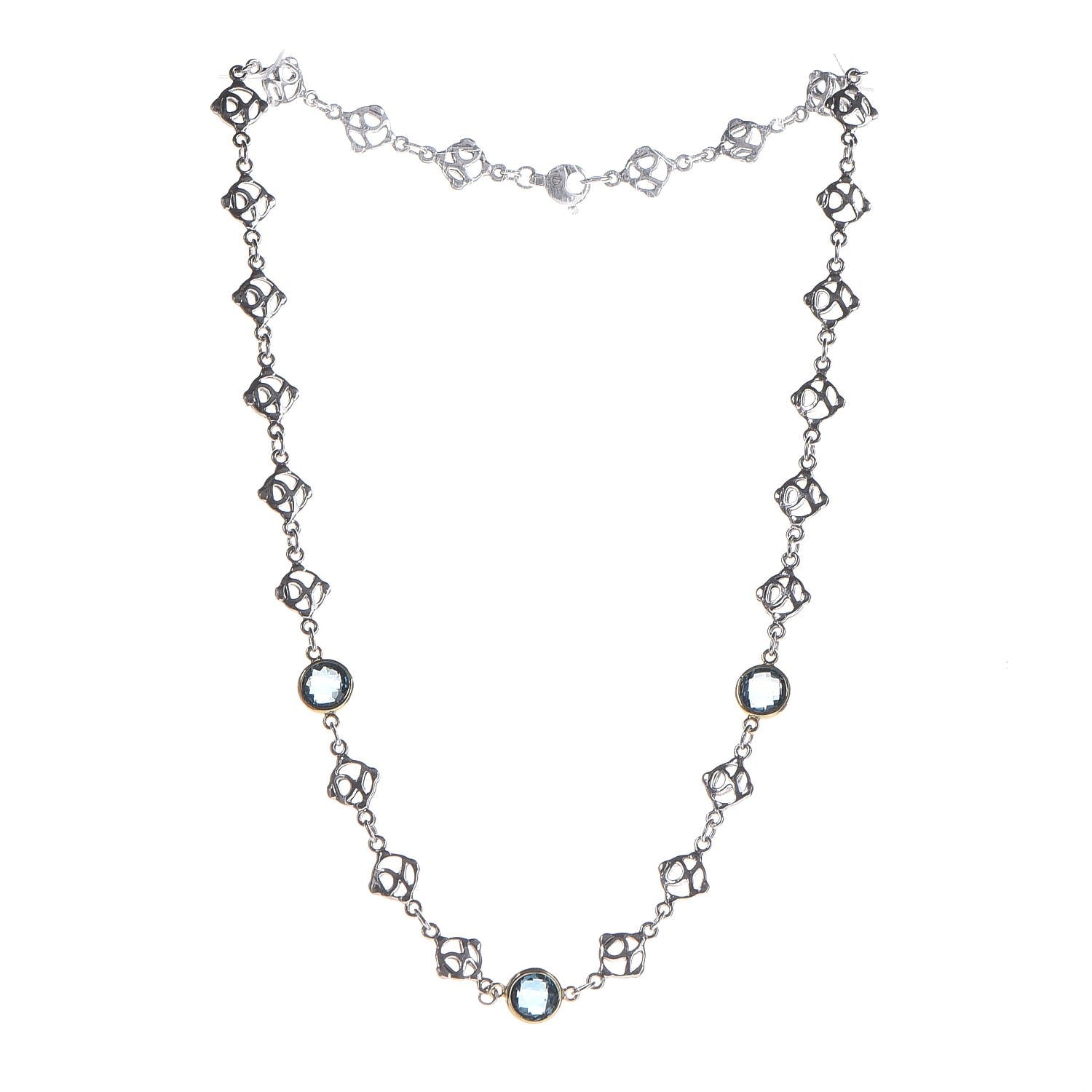David Yurman Sterling Silver 18K Gold Hampton Blue Topaz Logo Chain Necklace 4 of 7
