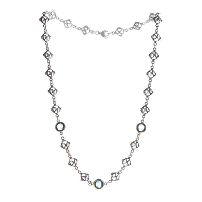 David Yurman Sterling Silver 18K Gold Hampton Blue Topaz Logo Chain Necklace 4 of 7