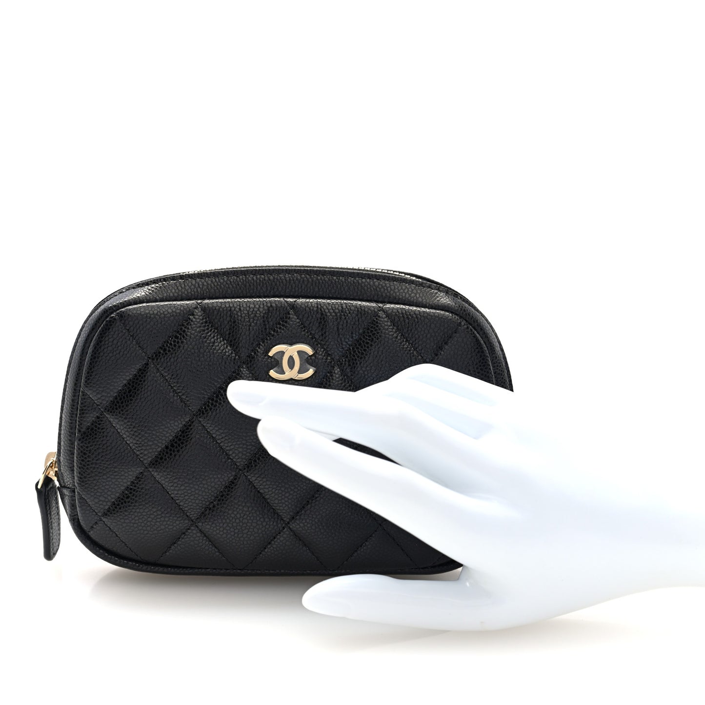 Caviar Quilted Small Curvy Pouch Cosmetic Case Black