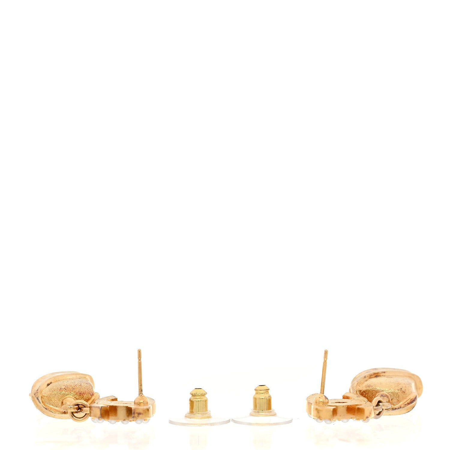 Chanel Crystal Pearl CC Drop Earrings Gold White 4 of 7