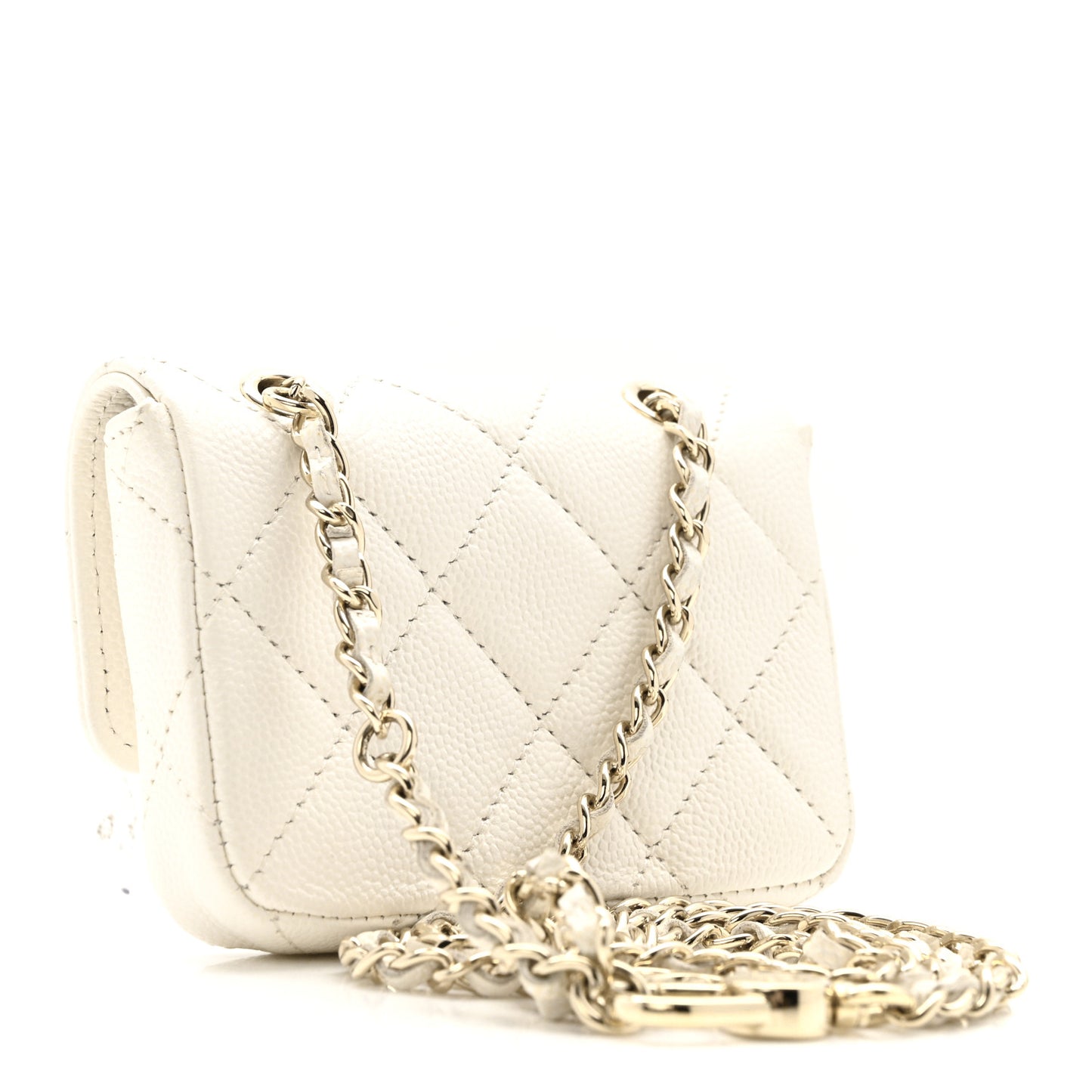 Caviar Quilted Mini Chain Belt Bag White
