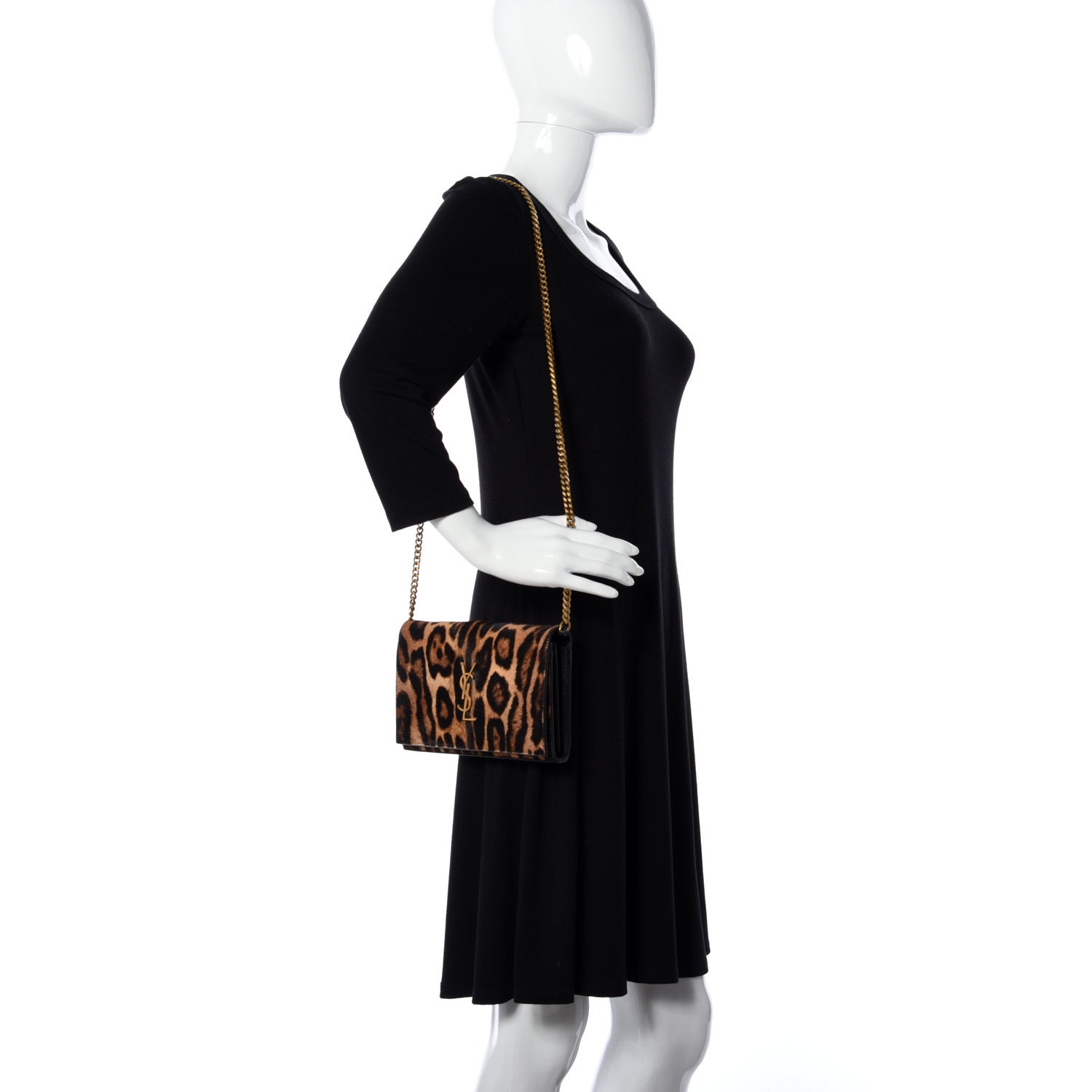 Saint Laurent Calf Hair Monogram Chain Wallet Leopard 2 of 11