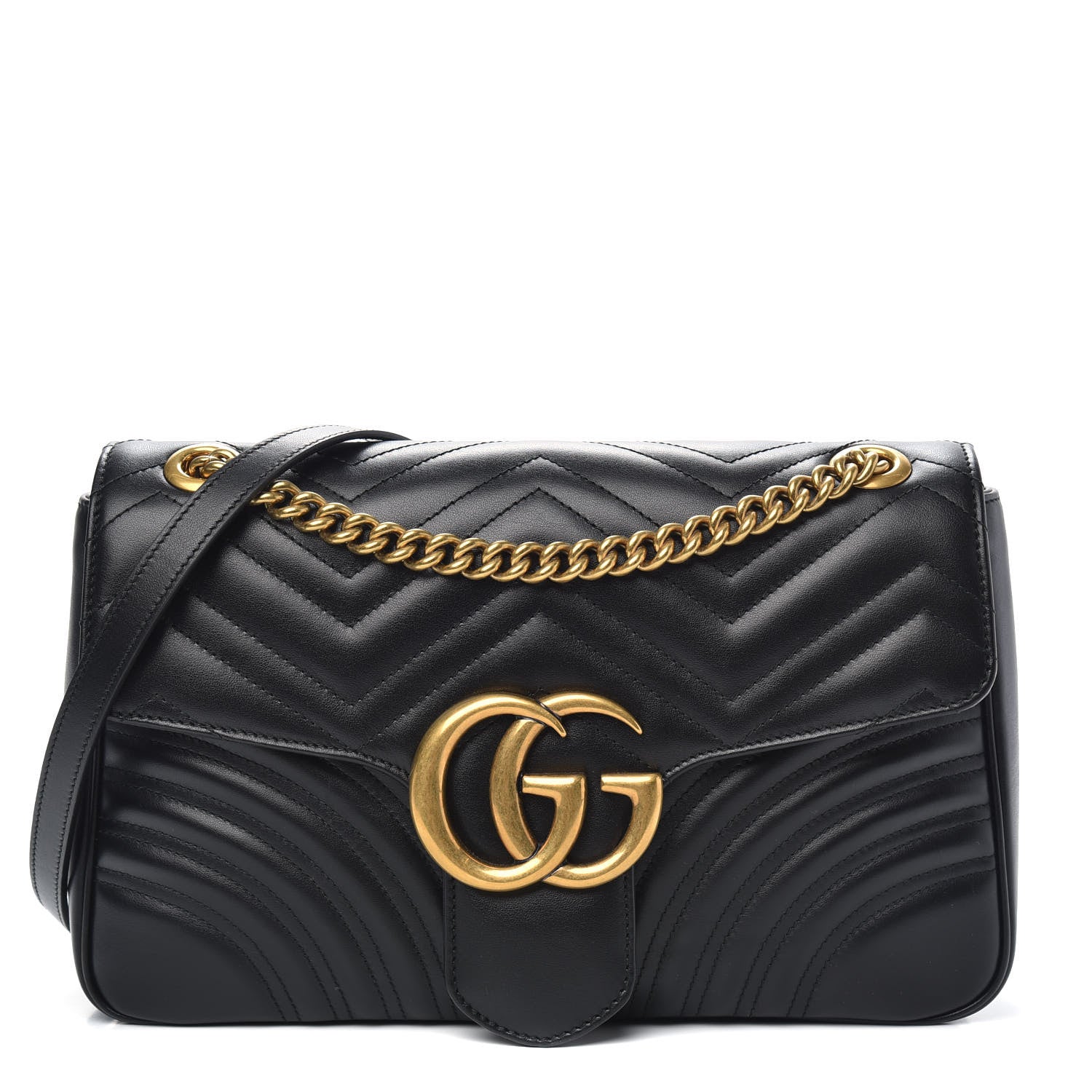 Gucci Calfskin Matelasse Medium GG Marmont Shoulder Bag Black 1 of 11
