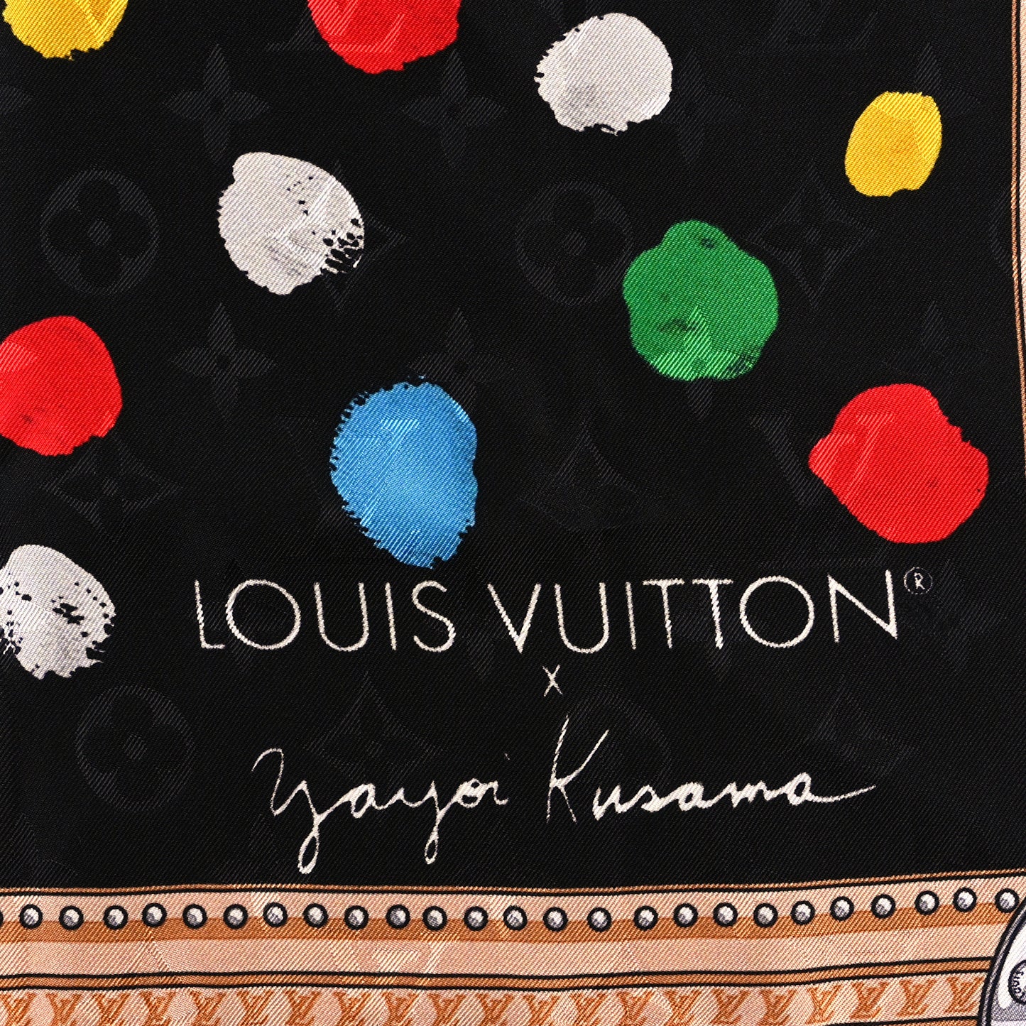 LV X YK Silk Monogram Dots Square Scarf 90 Black