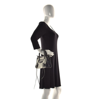 Balenciaga Calfskin Woven Nylon Mesh Classic Silver Hardware Mini City Black White 3 of 17