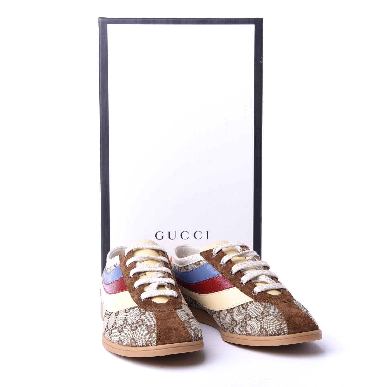 Gucci Suede Monogram Web Mens Falacer Sneakers 6.5 Nocciola Beige 10 of 10