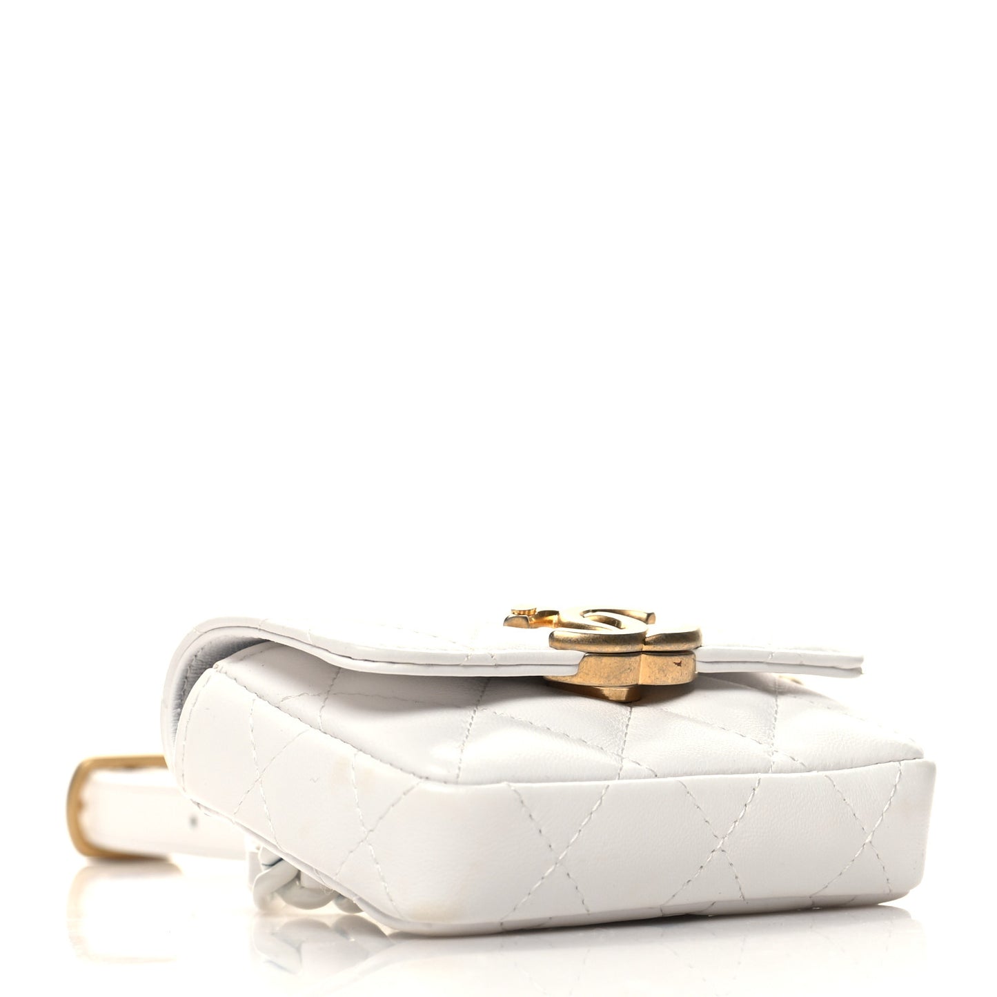 Lambskin Lacquered Metal Quilted Flap Chain Belt Bag White