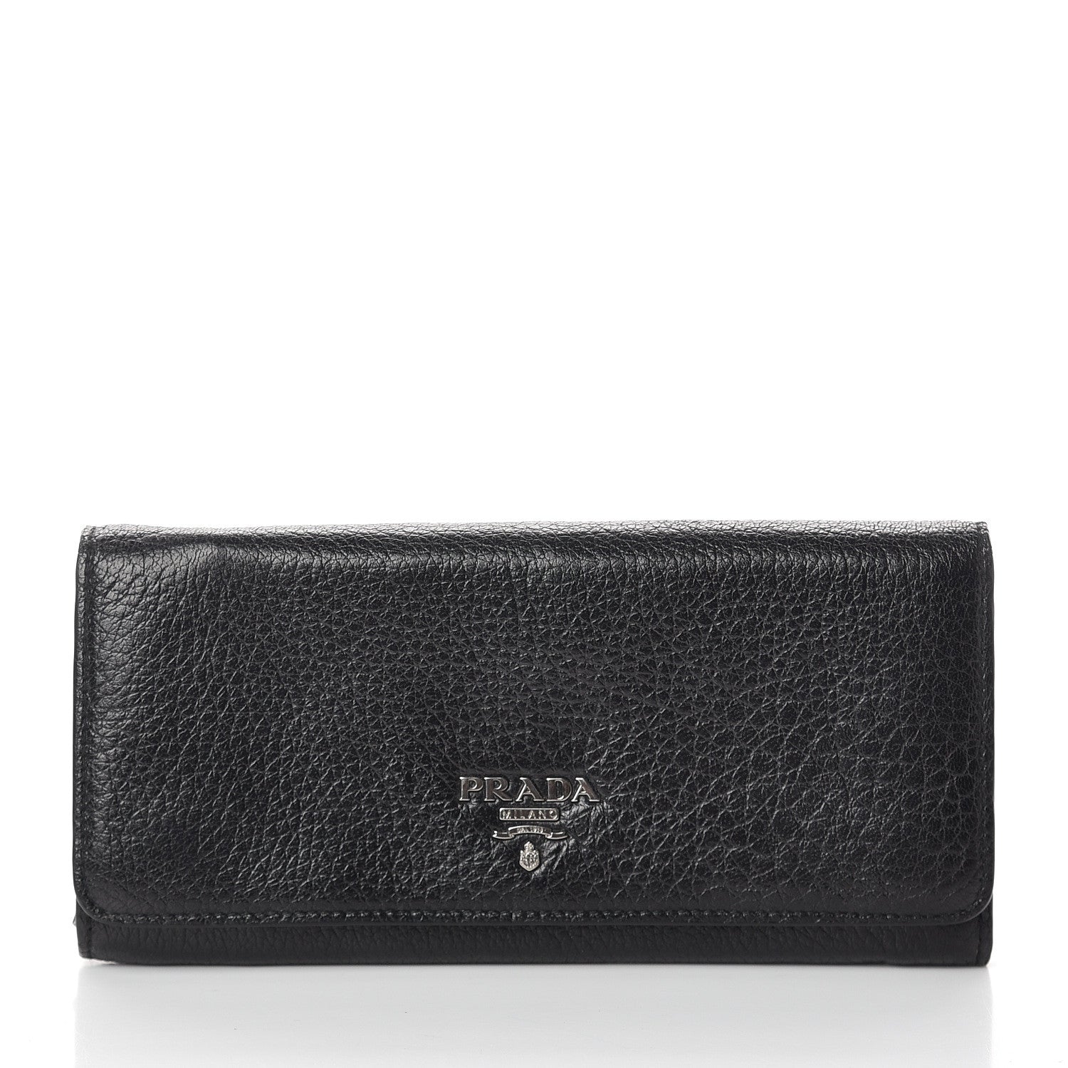 Prada Vitello Daino Continental Flap Wallet Black 1 of 11