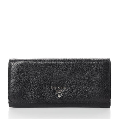 Prada Vitello Daino Continental Flap Wallet Black 1 of 11
