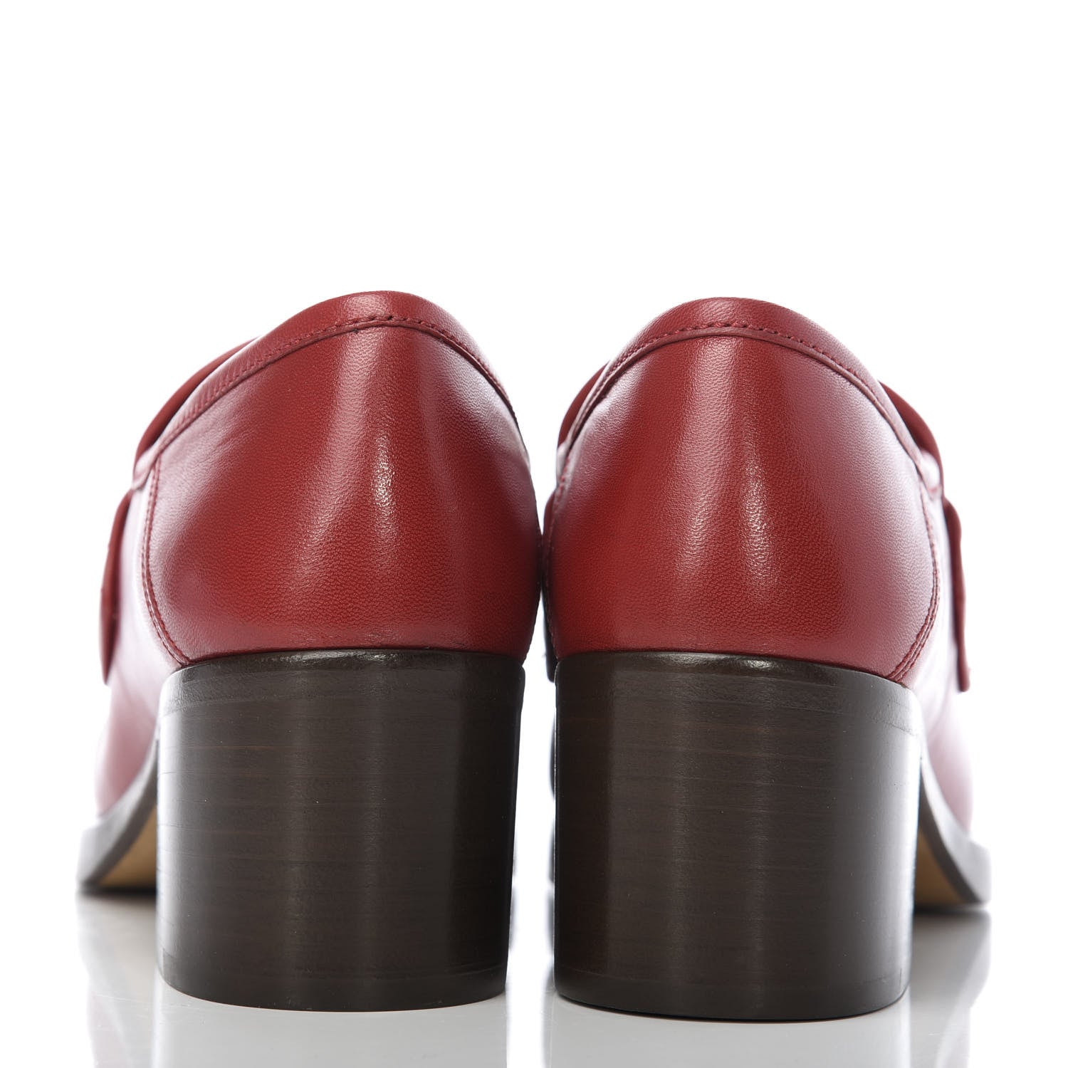 Gucci Malaga Kid Horsebit Mid Heel Loafers 35 Red 6 of 10
