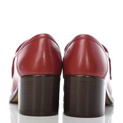 Gucci Malaga Kid Horsebit Mid Heel Loafers 35 Red 6 of 10