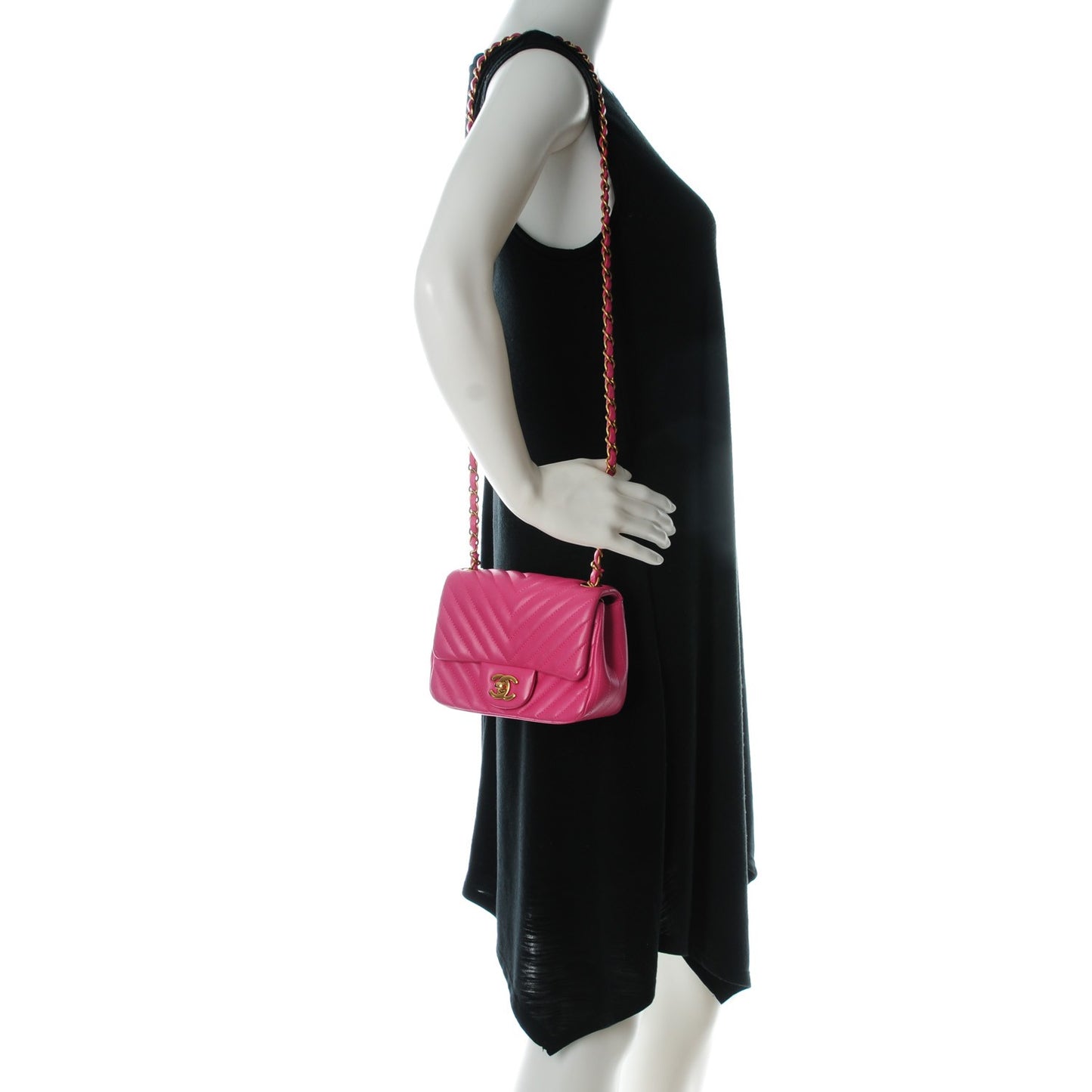 Lambskin Chevron Quilted Mini Square Flap Fuchsia