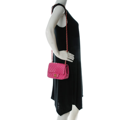 Chanel Lambskin Chevron Quilted Mini Square Flap Fuchsia 2 of 9