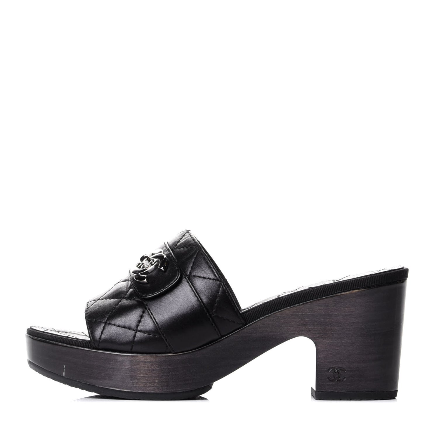 Lambskin Quilted Turn Lock CC Platform Mule 38 Black