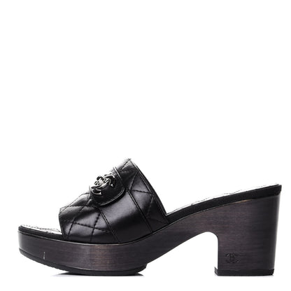 Chanel Lambskin Quilted Turn Lock CC Platform Mule 38 Black 1 of 12