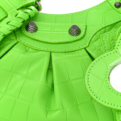 Balenciaga Extra Supple Calfskin Crocodile Embossed Le Cagole Shoulder Bag XS Acid Green 7 of 9