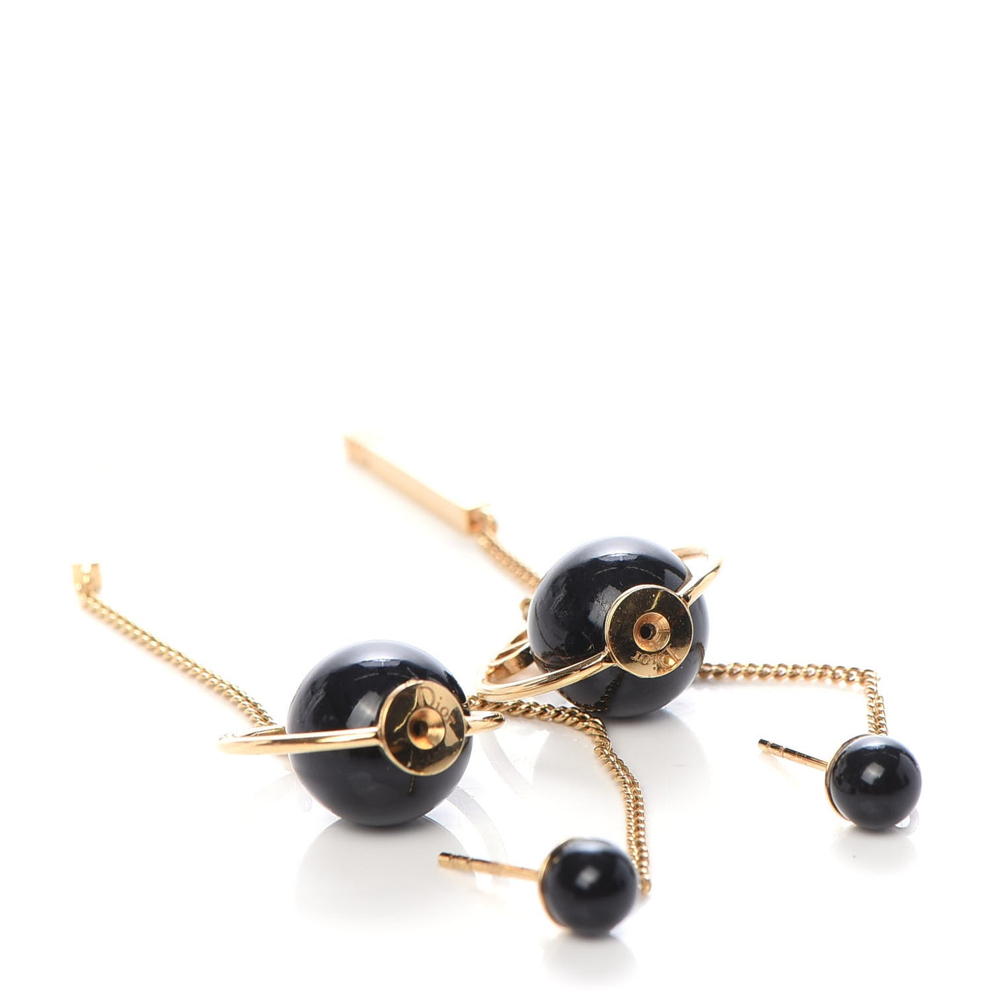 Pearl Tribales Dangle Chain Earrings Black Gold