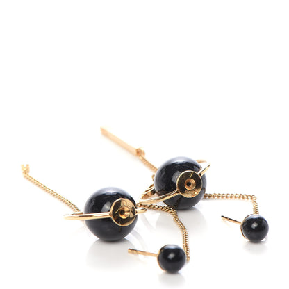 Christian Dior Pearl Tribales Dangle Chain Earrings Black Gold 3 of 4
