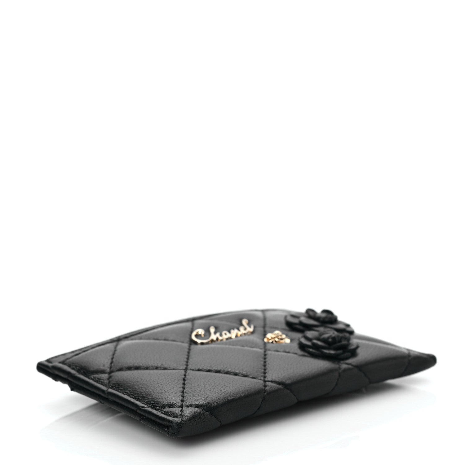 Chanel Lambskin Quilted Camellia Card Holder Black 4 of 8