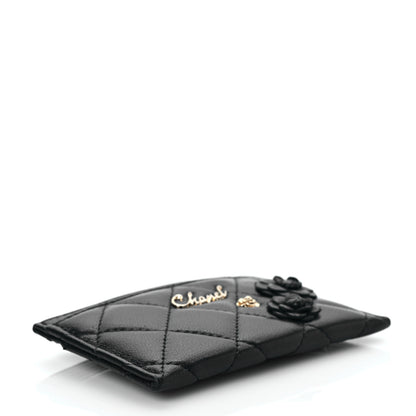 Chanel Lambskin Quilted Camellia Card Holder Black 4 of 8