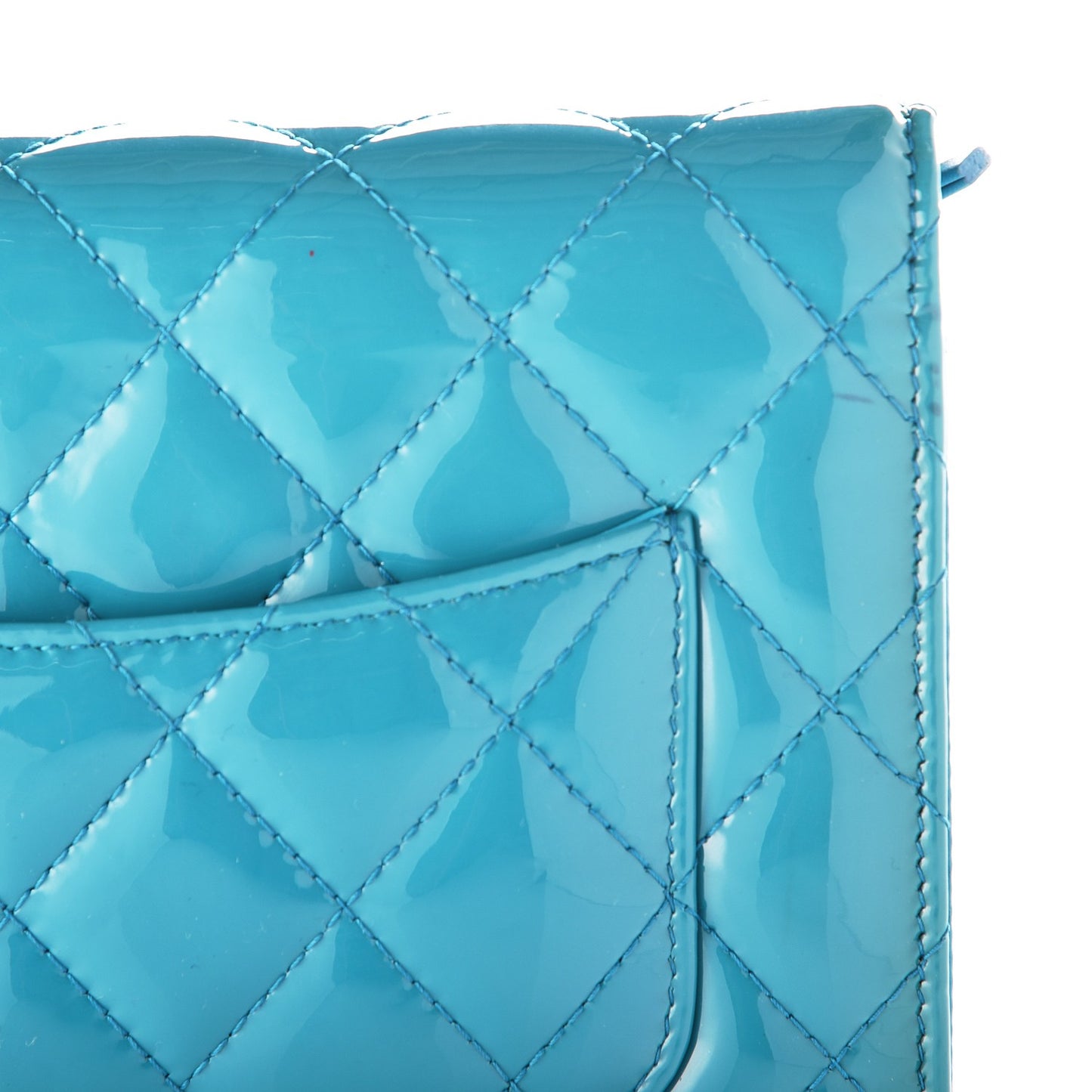 Patent Quilted Wallet On Chain WOC Turquoise Blue