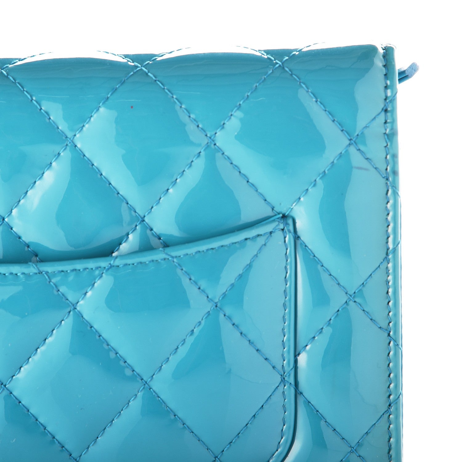 Chanel Patent Quilted Wallet On Chain WOC Turquoise Blue 9 of 11