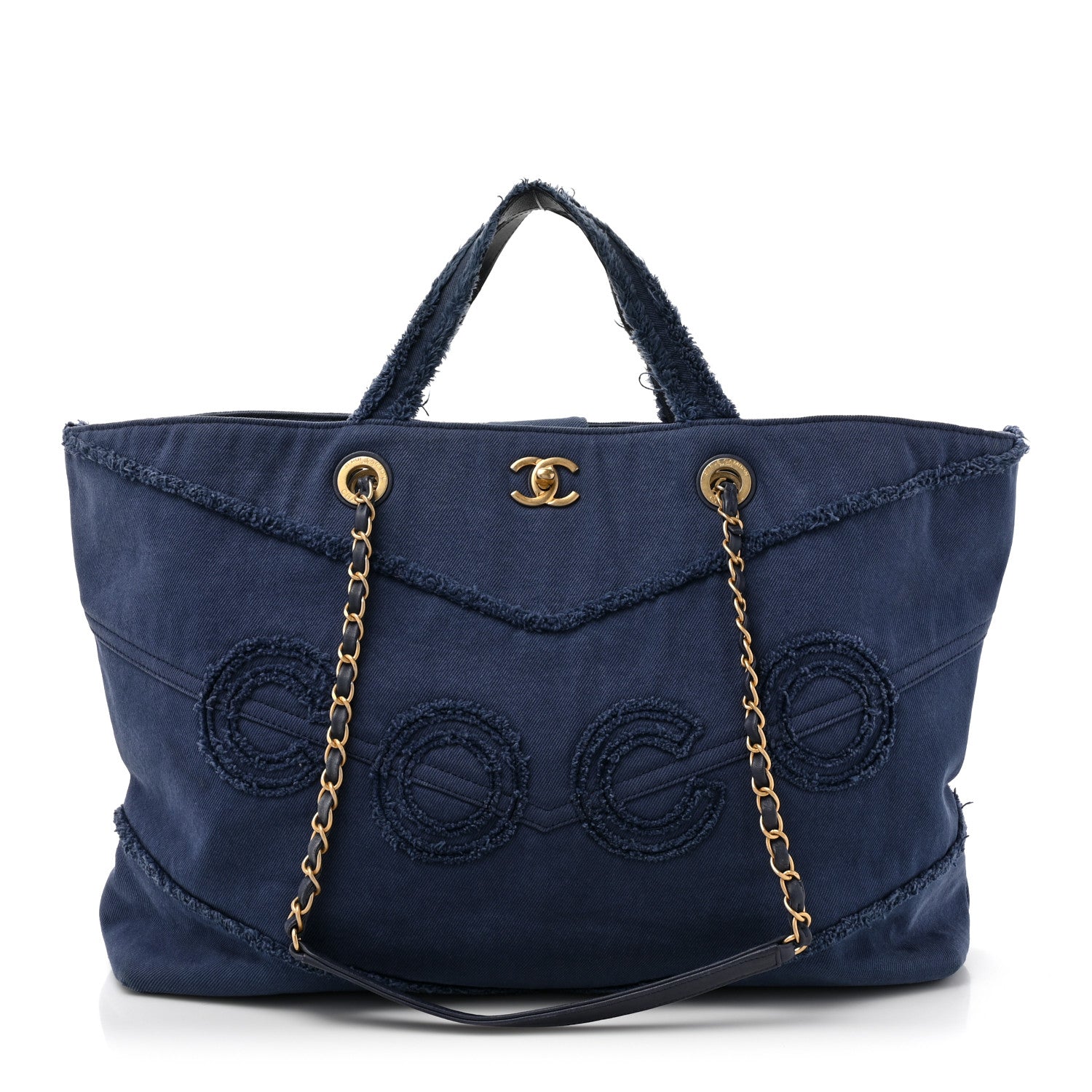Chanel Denim Chevron Coco Tote Navy 1 of 12