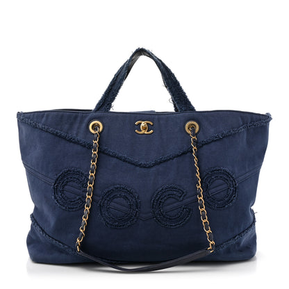 Chanel Denim Chevron Coco Tote Navy 1 of 12