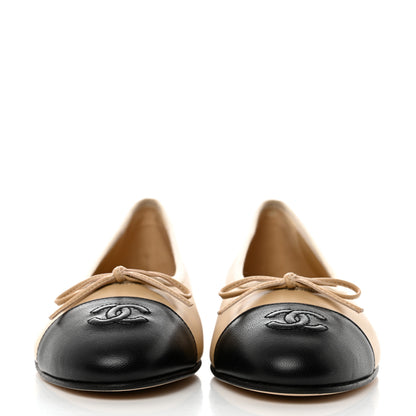 Chanel Lambskin Cap Toe Ballerina Flats 38.5 Beige Black 2 of 9