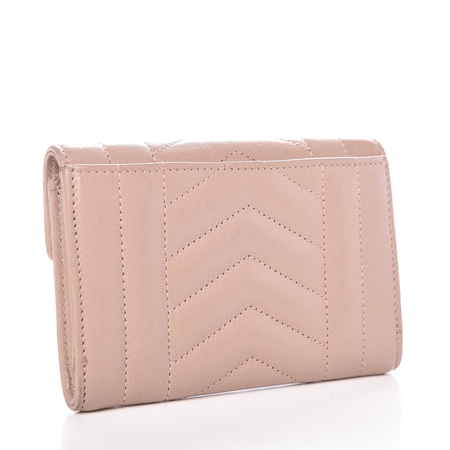 Saint Laurent Lambskin Mixed Matelasse Chevron Small Monogram Envelope Wallet Nude 3 of 10