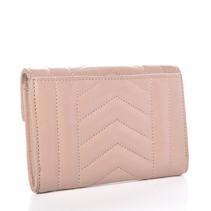 Saint Laurent Lambskin Mixed Matelasse Chevron Small Monogram Envelope Wallet Nude 3 of 10