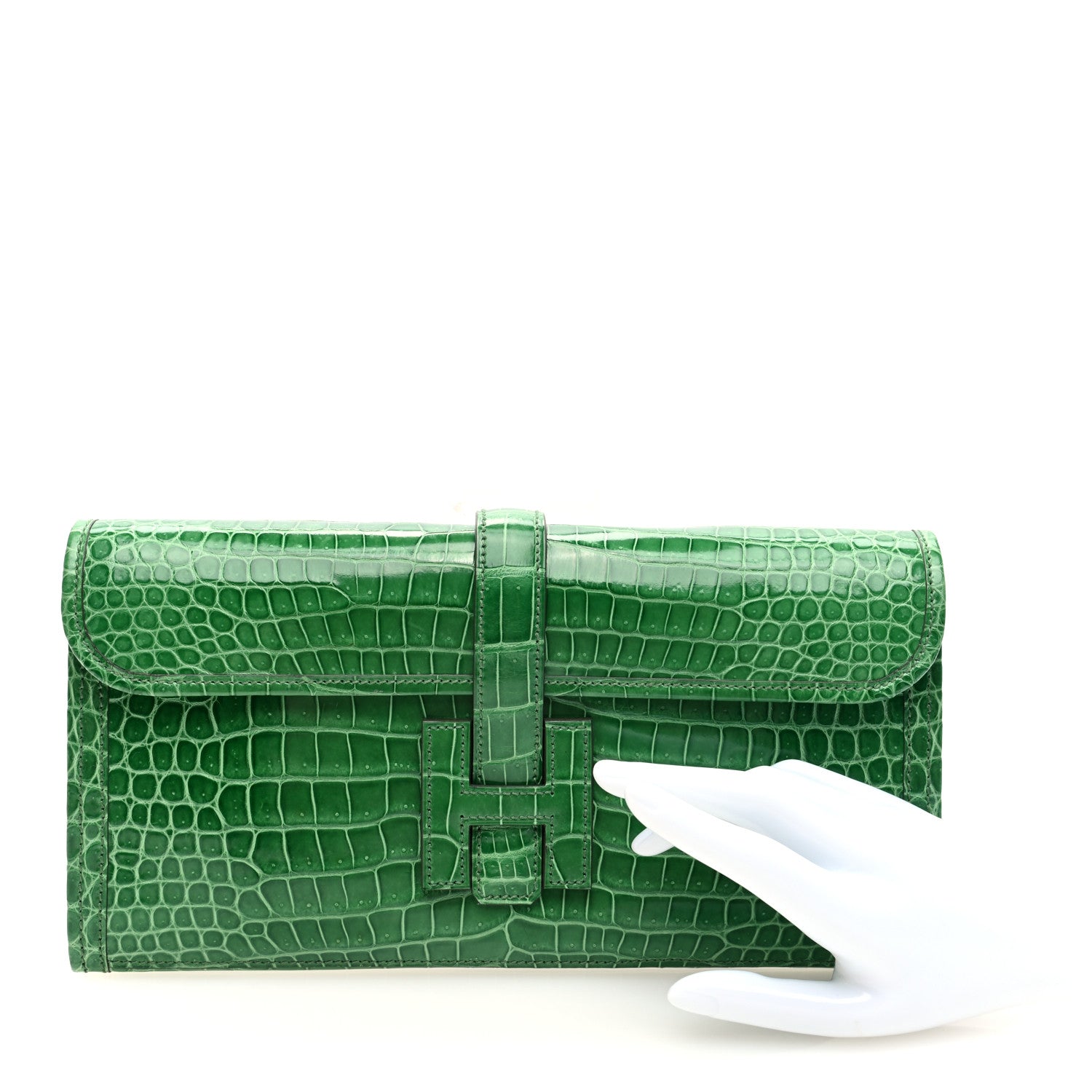 Hermes Shiny Porosus Crocodile Jige Elan 29 Clutch Cactus 2 of 7