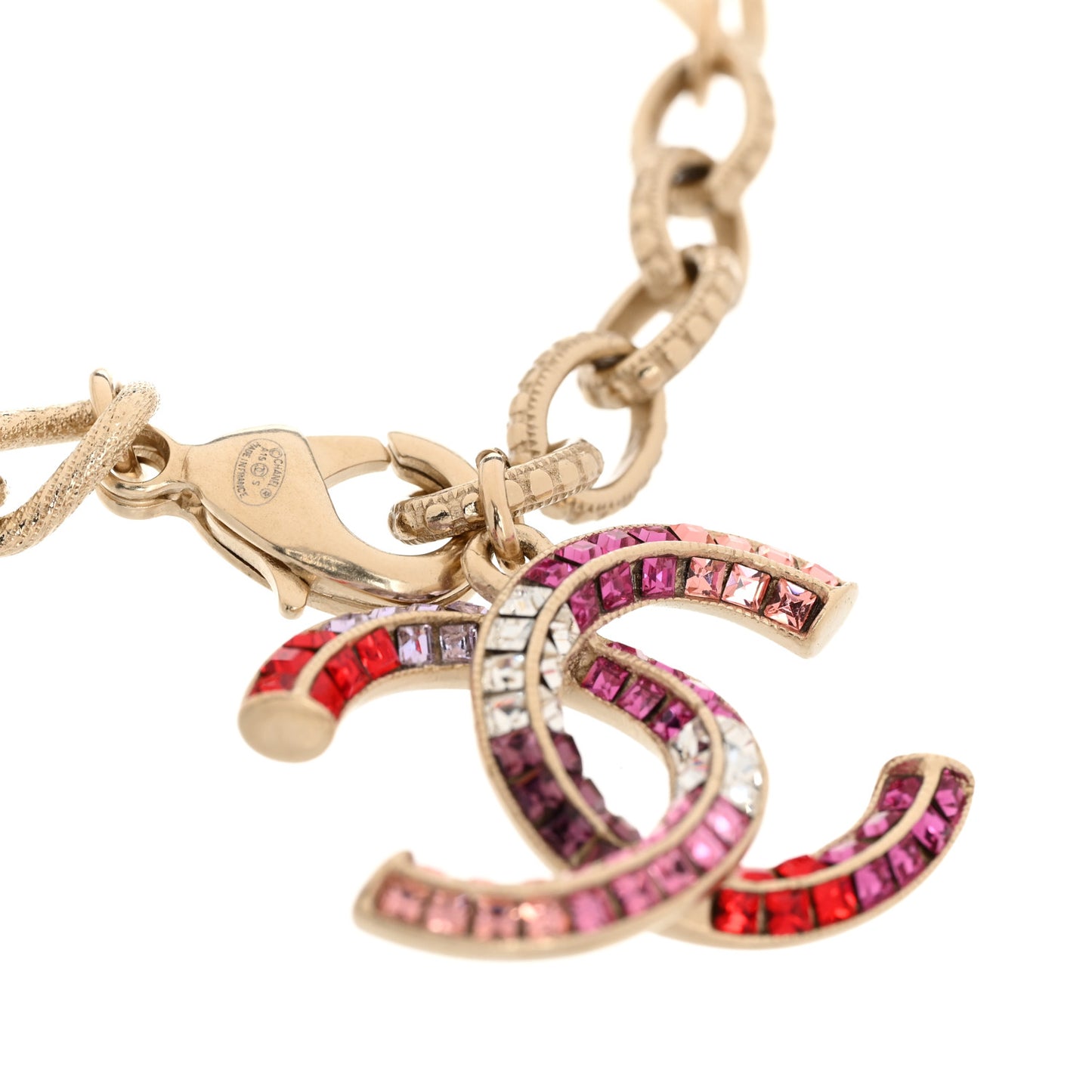 Baguette Crystal Chain CC Bracelet Pink Gold