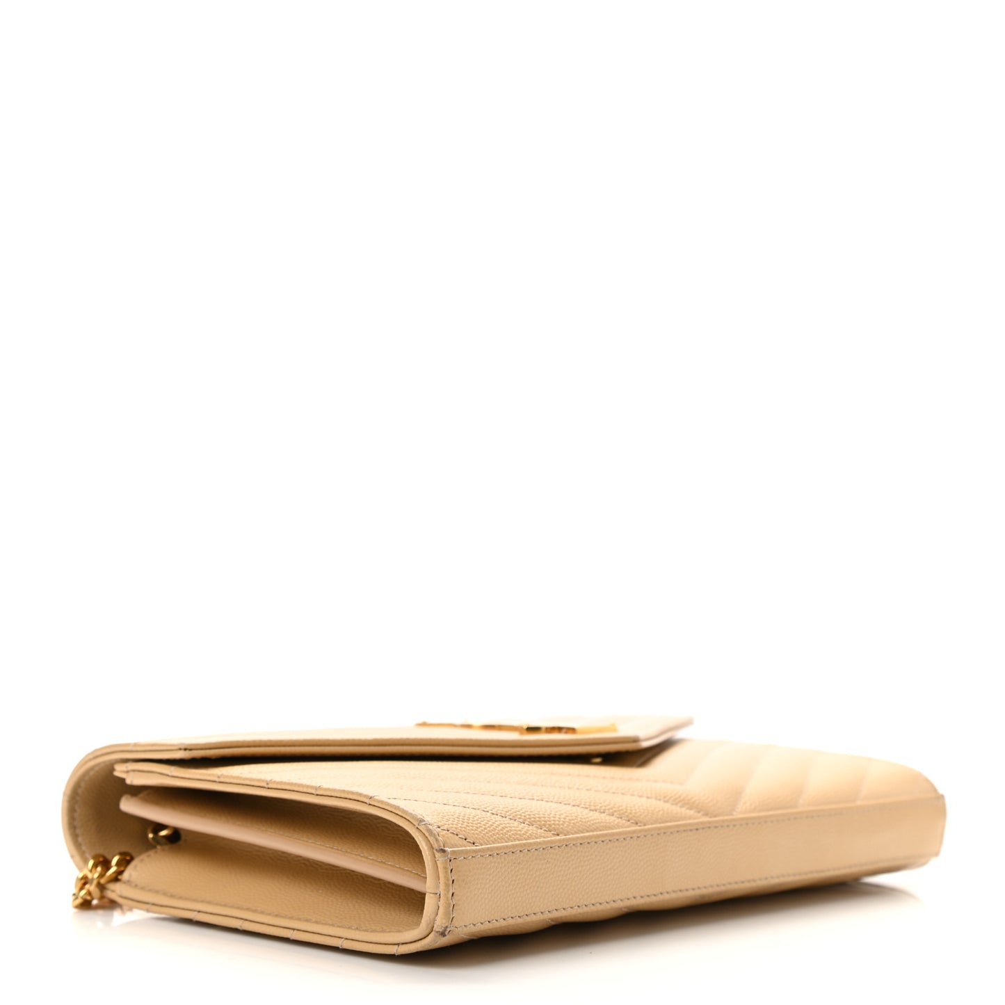 Grain De Poudre Matelasse Chevron Monogram Chain Wallet Dark Beige