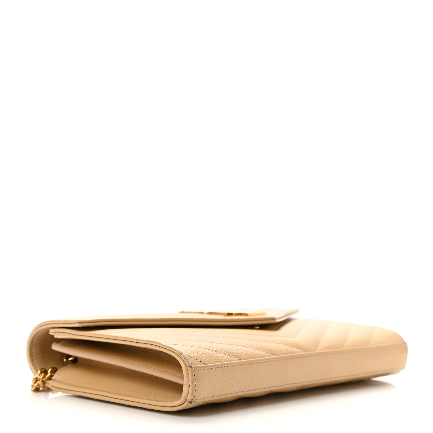 Saint Laurent Grain De Poudre Matelasse Chevron Monogram Chain Wallet Dark Beige 4 of 10