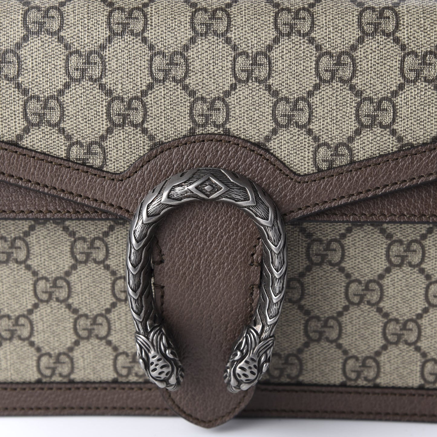 GG Supreme Monogram Textured Dollar Calfskin Top Handle Dionysus Shoulder Bag Beige Ebony New Acero