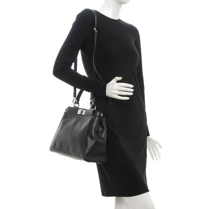 Fendi Vitello Morgan Python Crocodile Monster Eyes Medium Peekaboo Iconic Satchel Black Girasole 2 of 9