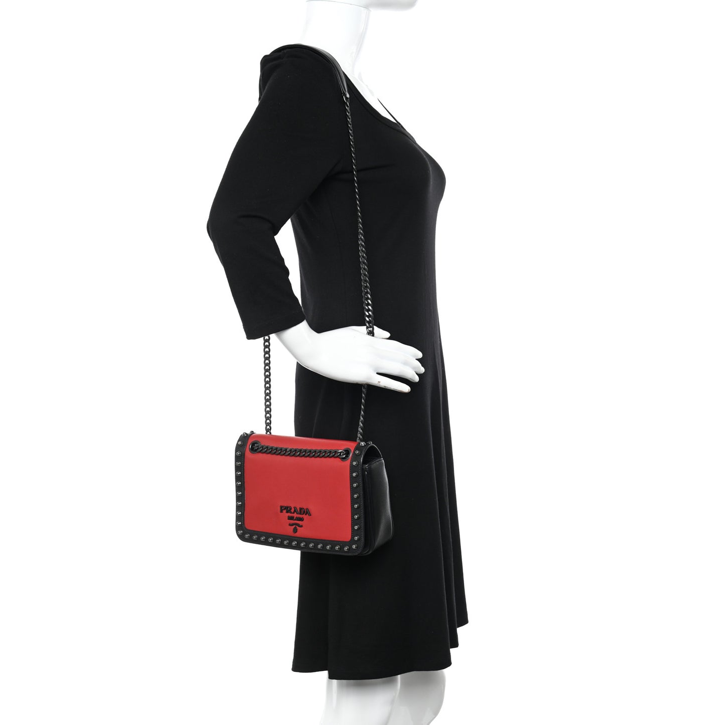 Glace Calfskin Studded Crossbody Fuoco Black