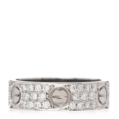Cartier 18K White Gold Diamond 6mm LOVE Paved Ring 58 8.25 1 of 6