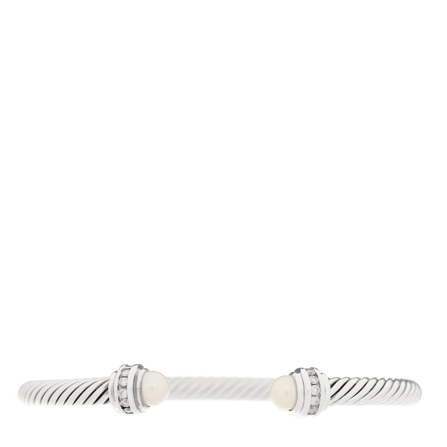 David Yurman Sterling Silver Diamond Pearl 5mm Cable Classics Princess Bracelet 1 of 3