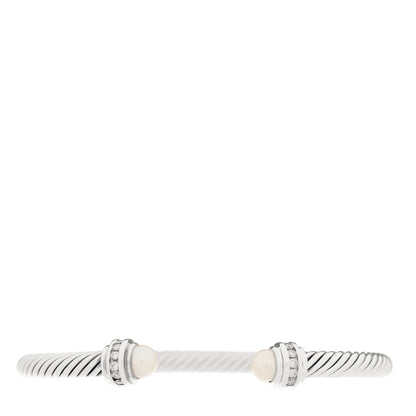 David Yurman Sterling Silver Diamond Pearl 5mm Cable Classics Princess Bracelet 1 of 3