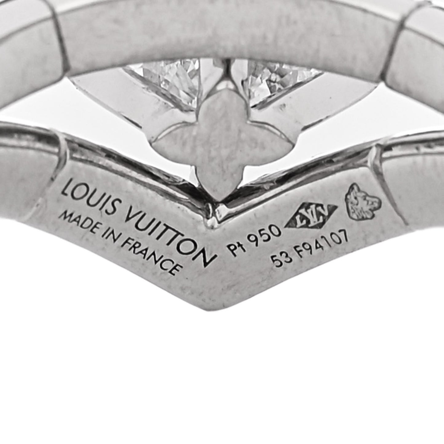 Platinum Diamond LV Monogram Star Cut Pave Double Ring 54 6.75