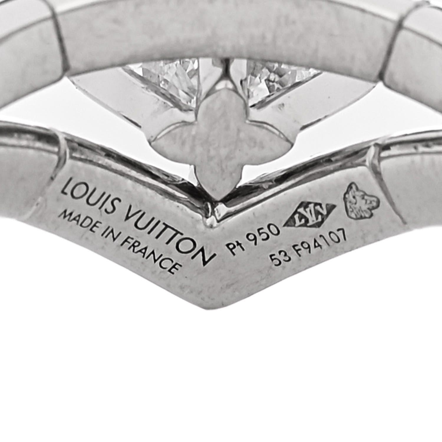 Louis Vuitton Platinum Diamond LV Monogram Star Cut Pave Double Ring 54 6.75 5 of 6
