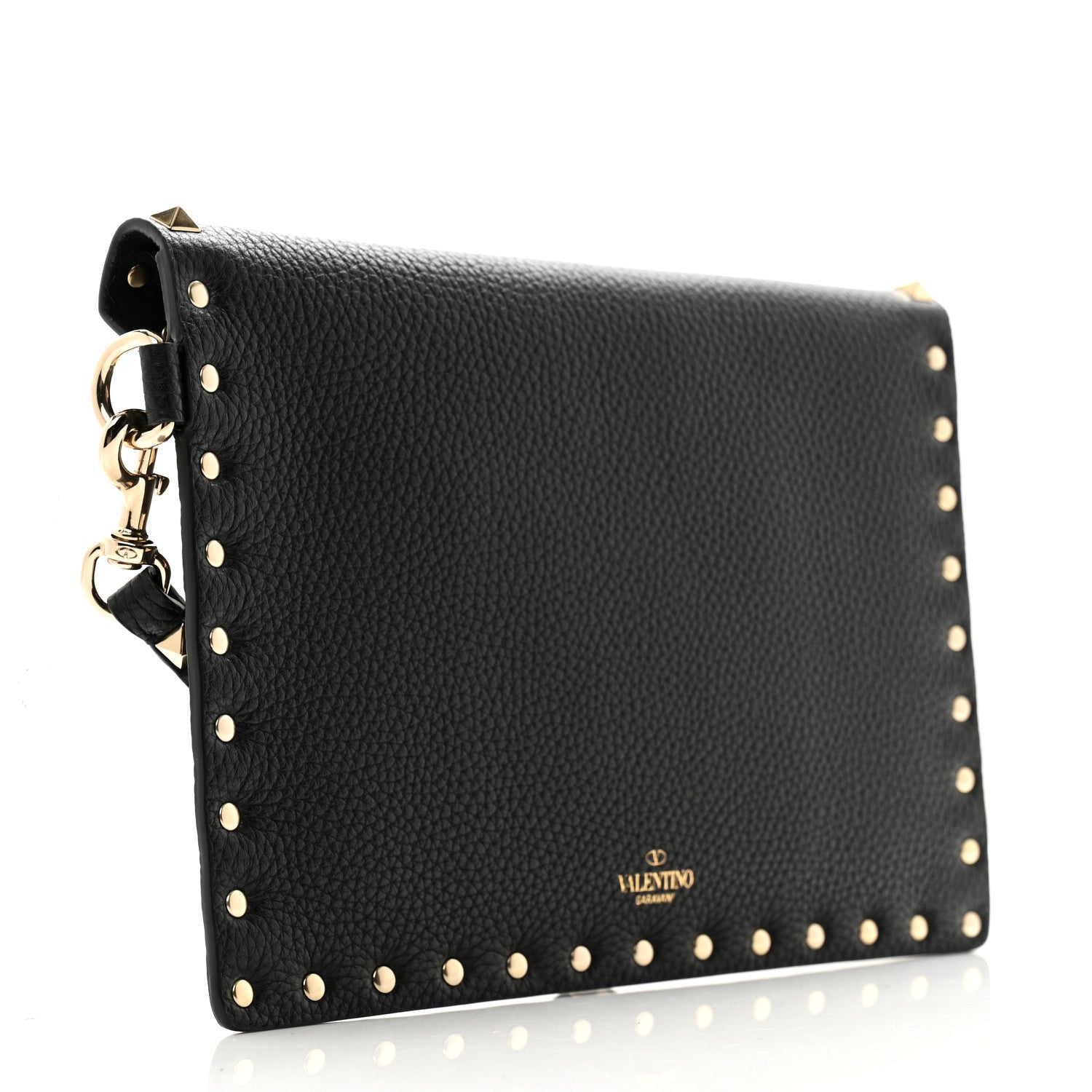 Valentino Garavani Pebbled Calfskin Medium Rockstud Envelope Flat Wristlet Pouch Black 3 of 8