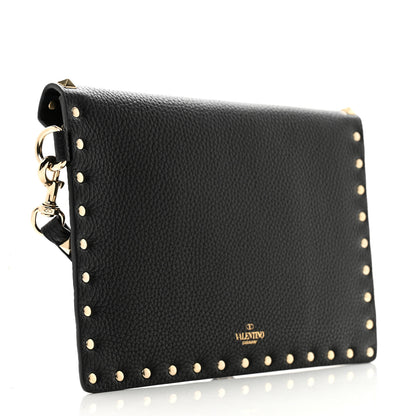 Valentino Garavani Pebbled Calfskin Medium Rockstud Envelope Flat Wristlet Pouch Black 3 of 8