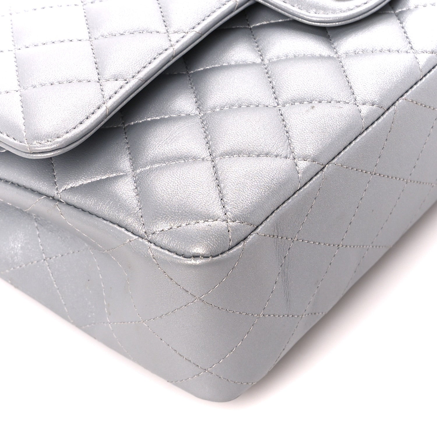 Chanel Metallic Lambskin Quilted Medium Double Flap Silver 10 of 12
