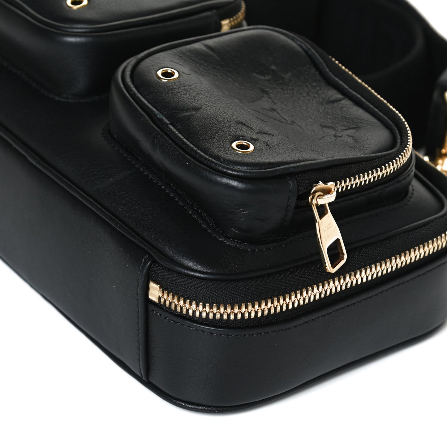Calfskin Monogram Embossed Utility Crossbody Black