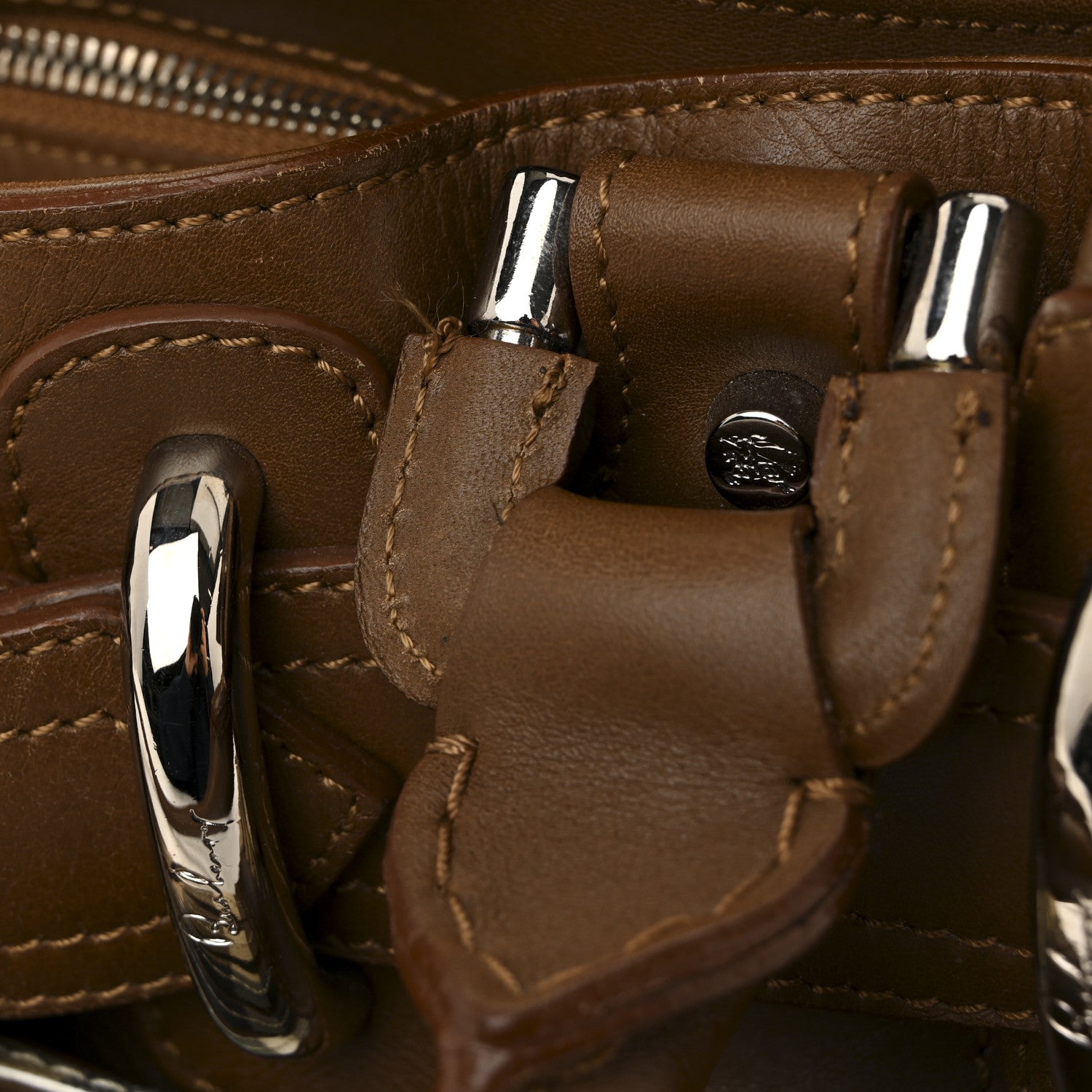 Burberry Bridle Calfskin House Check Sliced Beaton Tote Brown Ochre 15 of 17