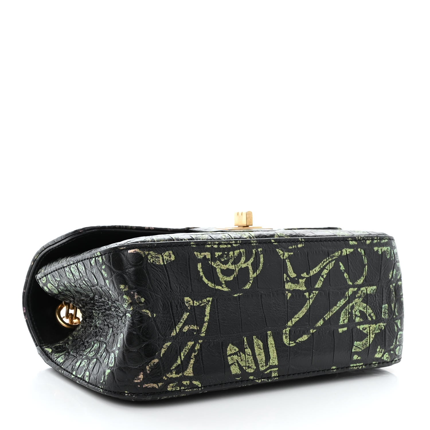 Chanel Calfskin Crocodile Embossed Graffiti 2.55 Mini Cocodile Reissue Flap Black Gold 4 of 10