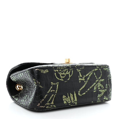 Chanel Calfskin Crocodile Embossed Graffiti 2.55 Mini Cocodile Reissue Flap Black Gold 4 of 10
